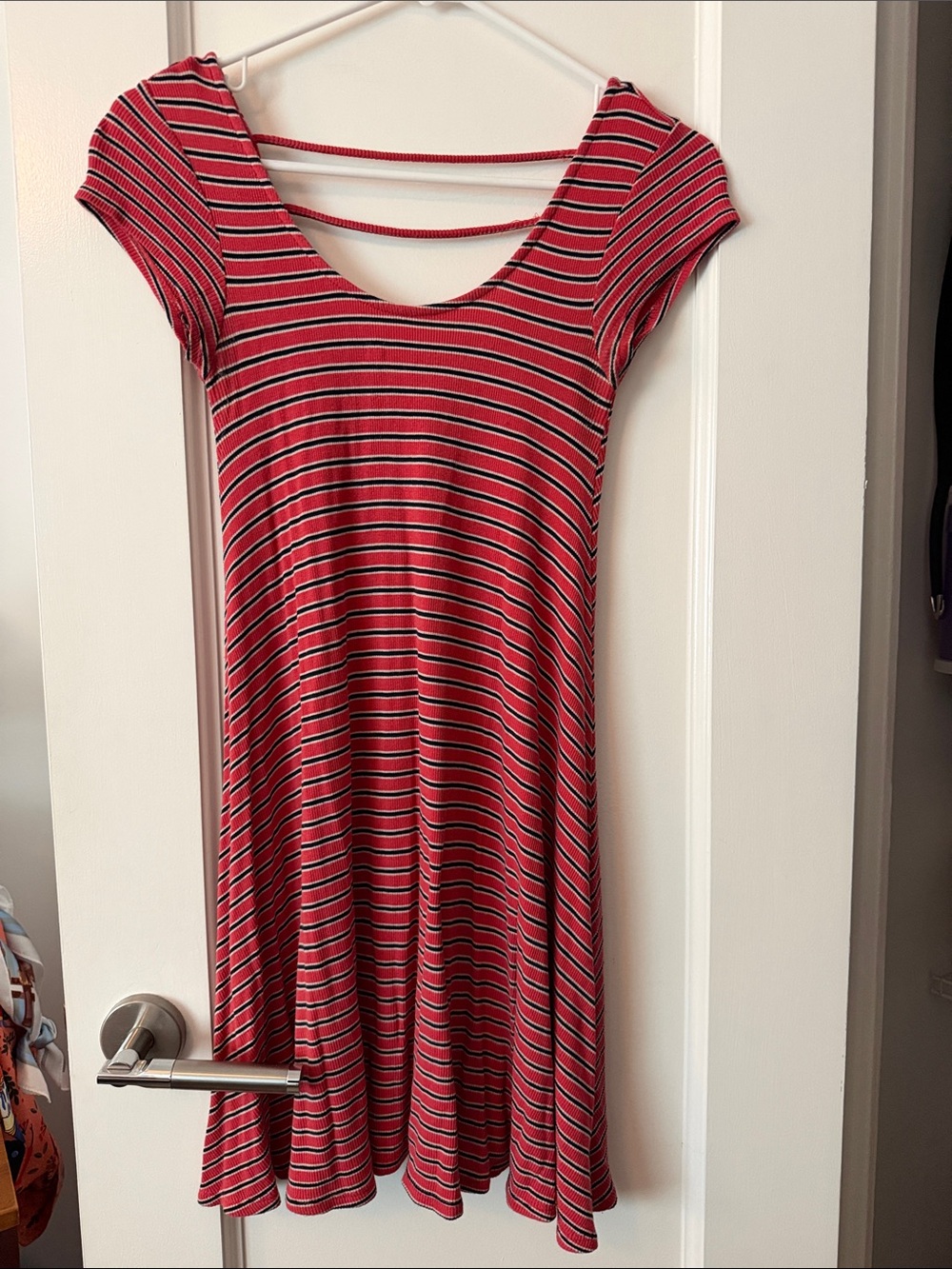 American Eagle Striped Red Cap-Sleeve T-shirt Dress